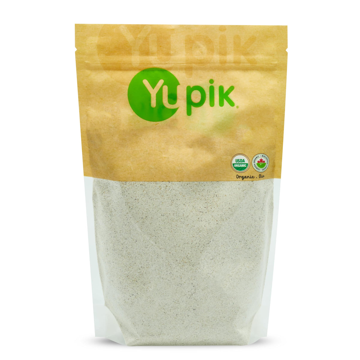 Yupik buckwheat flour packaging highlights organic, gluten-free qualities for wholesome baking