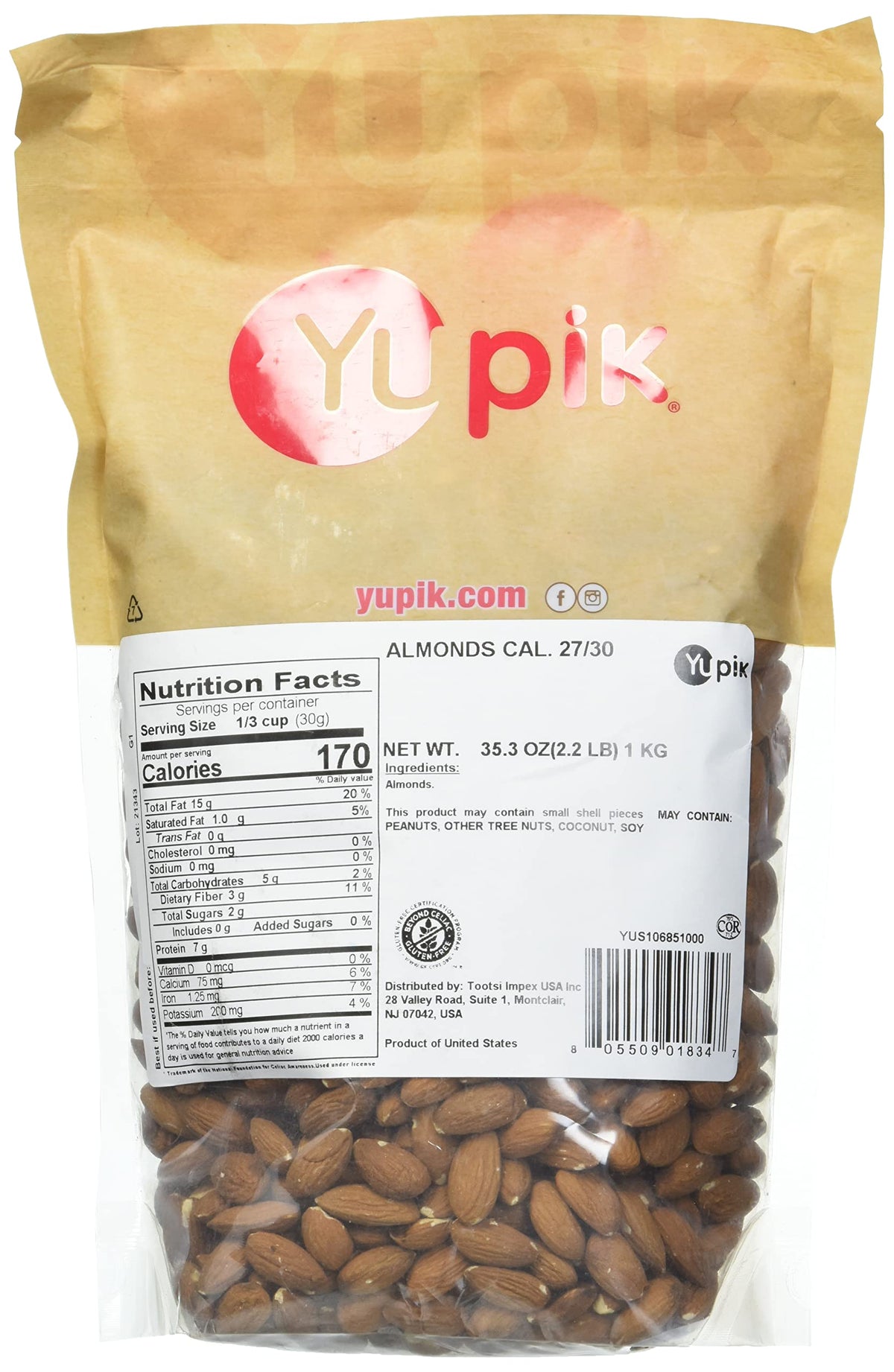 Yupik California raw almonds small roasted to deepen nutty flavor