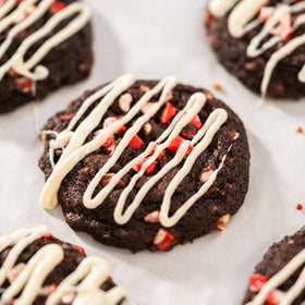 Baking setup with Yupik wafers drizzle over brownies