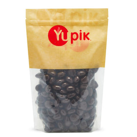 Yupik dark chocolate covered cherries in a bag, smooth chewy snack with 60% cacao.