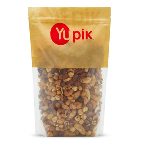 Yupik Deluxe mixed nuts in a bowl, roasted and unsalted for a crunchy snack.