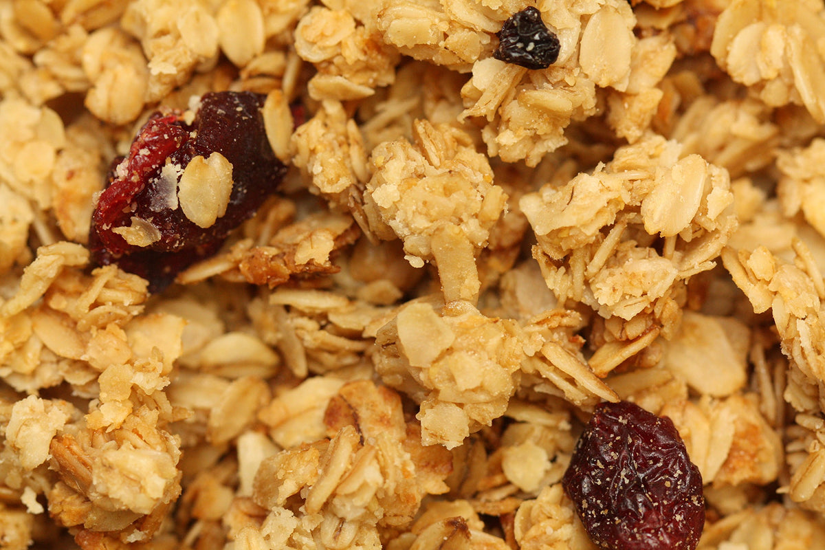 Yupik Granola Chunky Berry Patch bowl with milk, ideal for a quick breakfast or snack