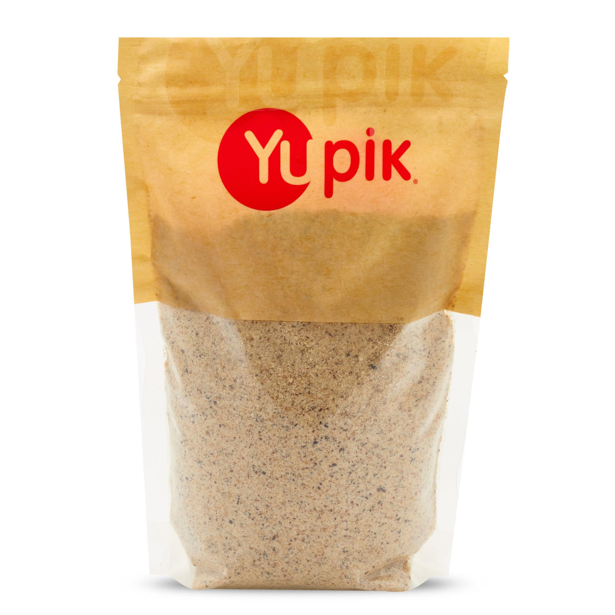 Yupik Hazelnut Meal bag closeup shows fine texture ideal for baking.