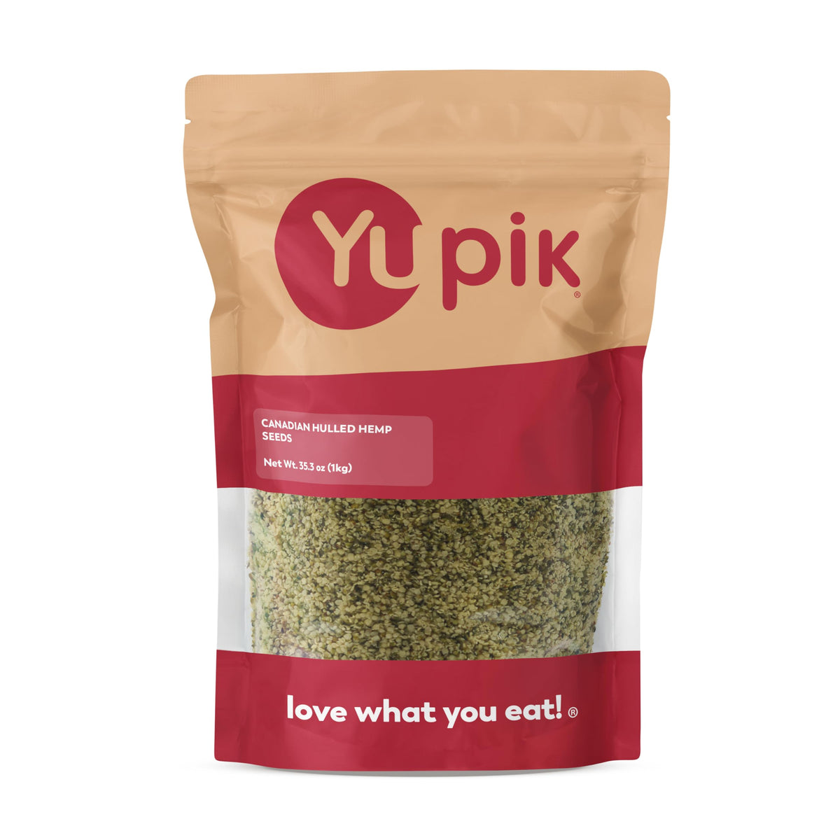 Yupik hulled hemp seeds packaging ready for pantry storage and topping meals.
