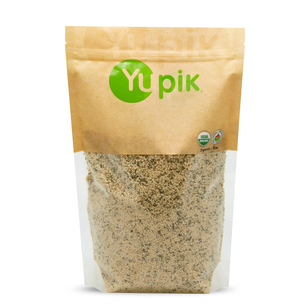 Yupik hulled hemp seeds brown 1lb pack, ready to top yogurt and granola.