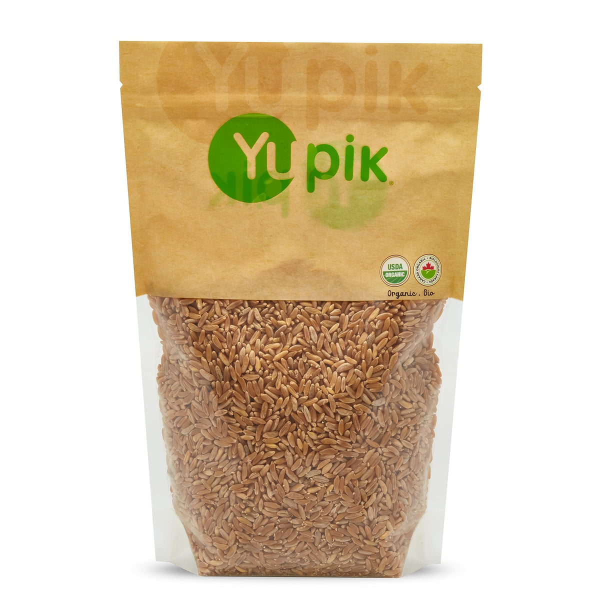 Yupik Kamut grains packaging shows organic whole grains for versatile cooking.