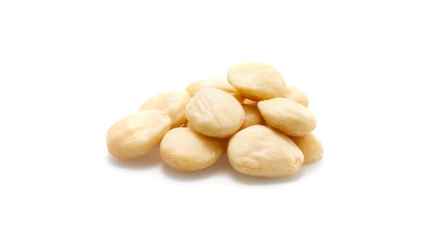 Yupik Marcona almonds close-up; skinless, buttery texture ideal for baking.