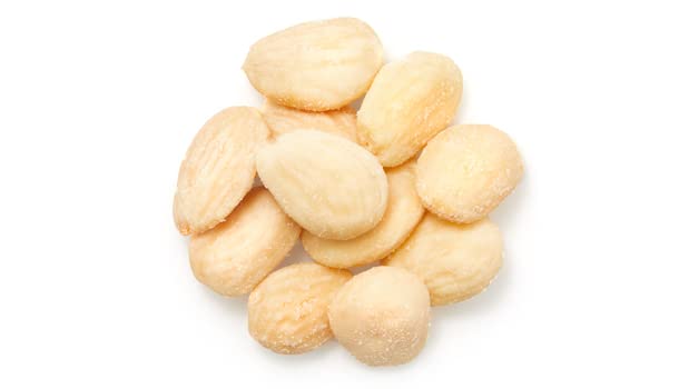 Close-up of Yupik marcona almonds, roasted with sea salt for a savory bite.