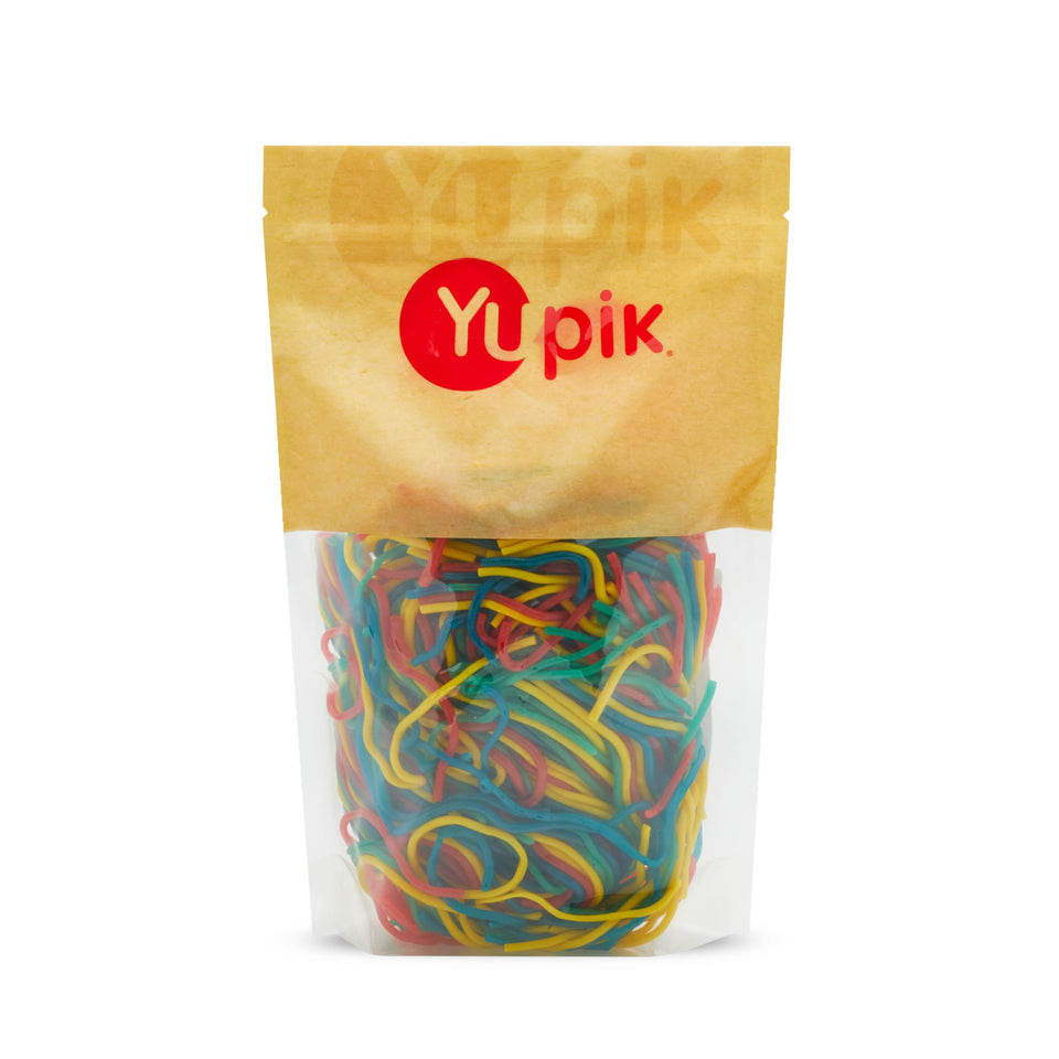Yupik Licorice Laces multicolored strands, ideal for snacking and festive decor.