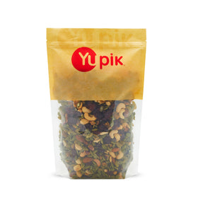Yupik Nature Trail Mix with raisins and nuts in a resealable bag for on-the-go snacking.
