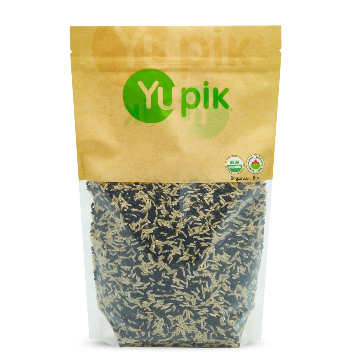 Yupik Organic Ancient Black Rice Mix packaging shown for pantry storage and meal prep.
