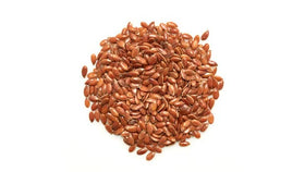 Yupik flax seeds closeup brown seeds rich in fiber and plant-based protein.