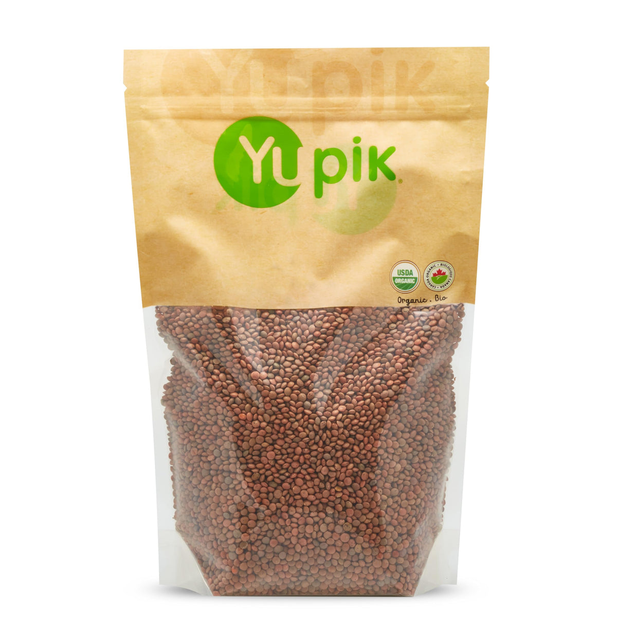 Yupik Organic Brown Lentils bulk bag, rich in fiber and protein for soups and salads.
