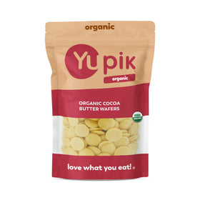 Yupik Organic Cocoa Butter Wafers packaging, resealable bag for freshness