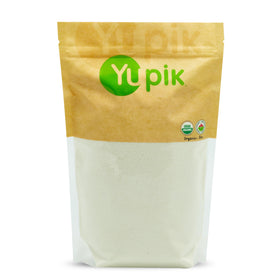Yupik Organic Coconut Flour packaging showing gluten-free, kosher-certified pantry staple