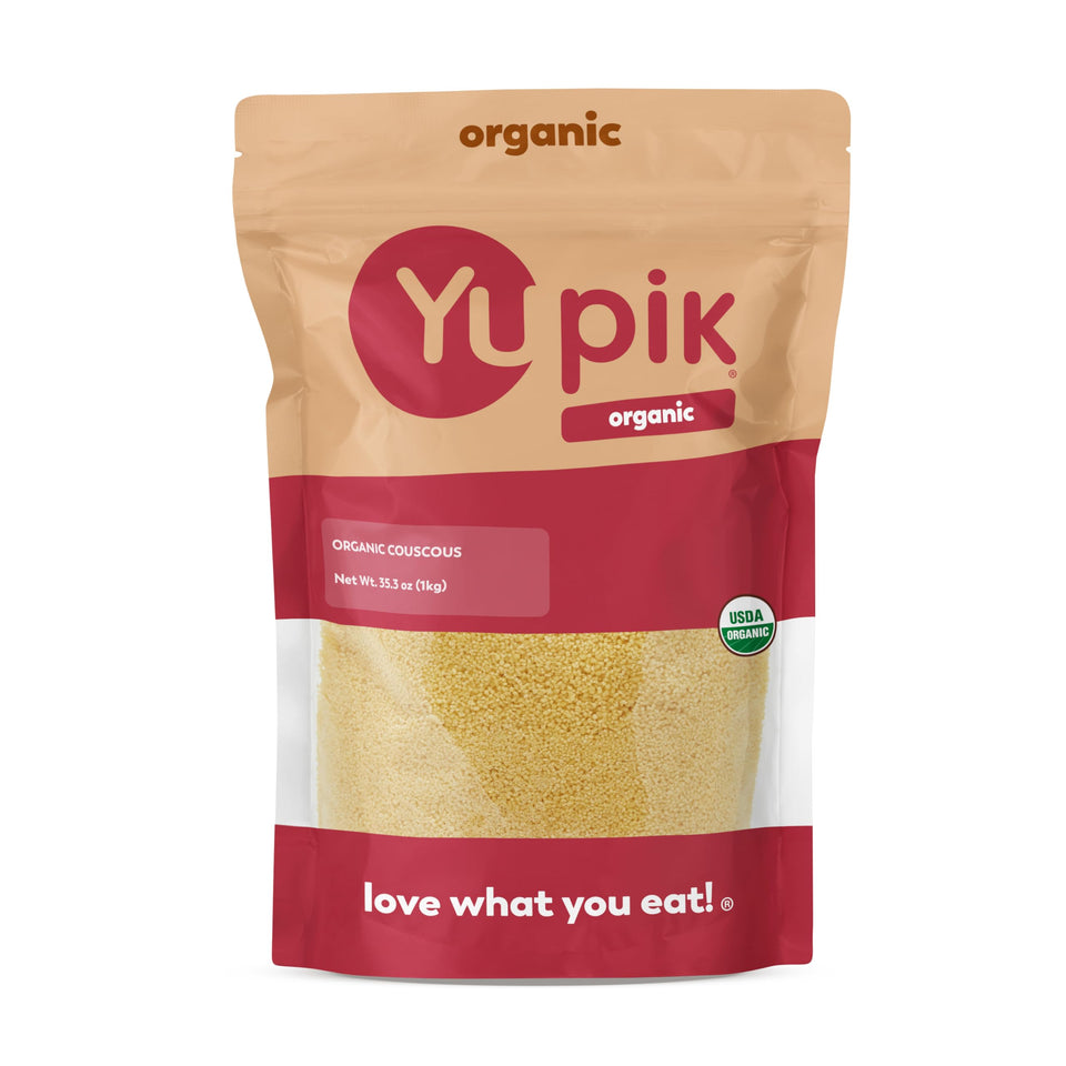 Yupik Organic Couscous grains in a bowl, highlighting nutty flavor and versatility