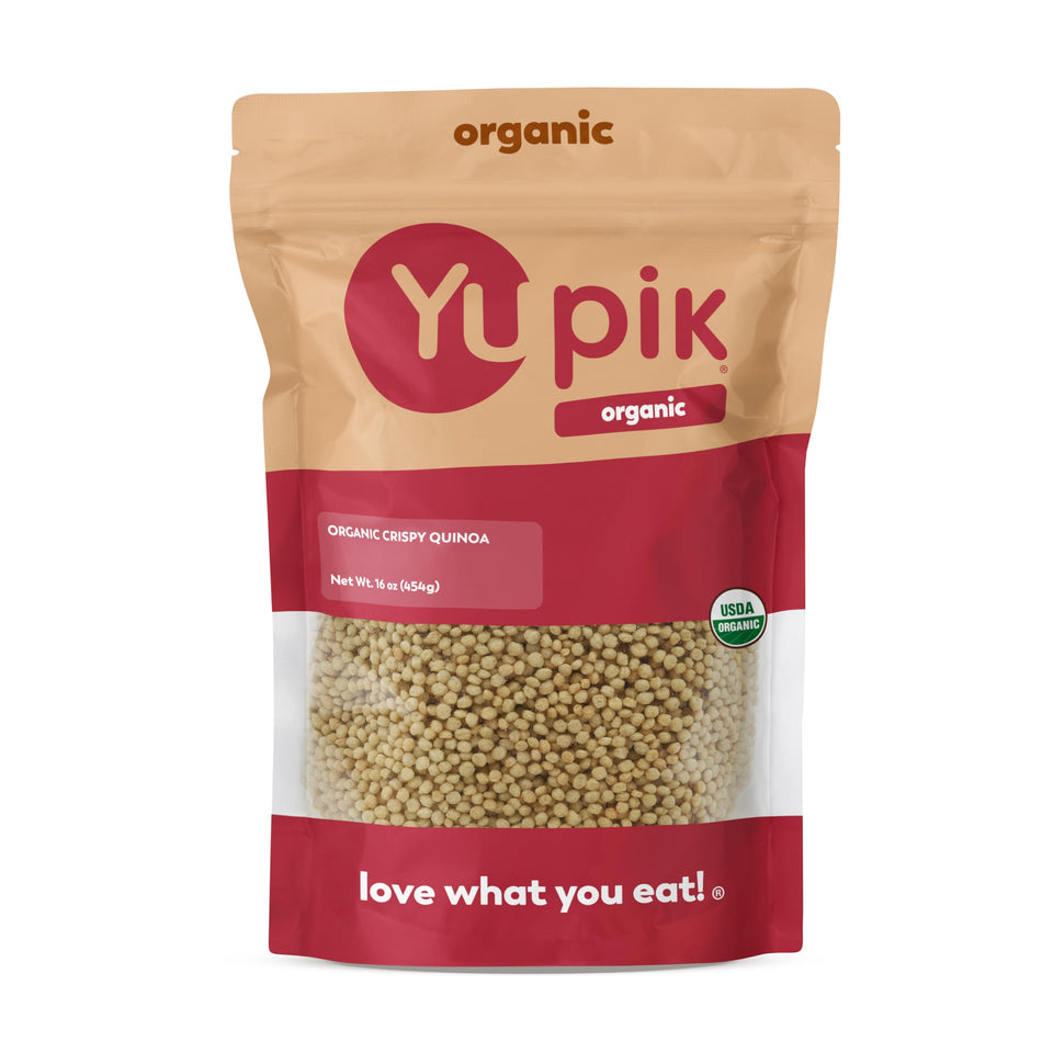 Yupik Organic Crispy Quinoa pack 16 oz, a gluten-free pantry staple for snacks.