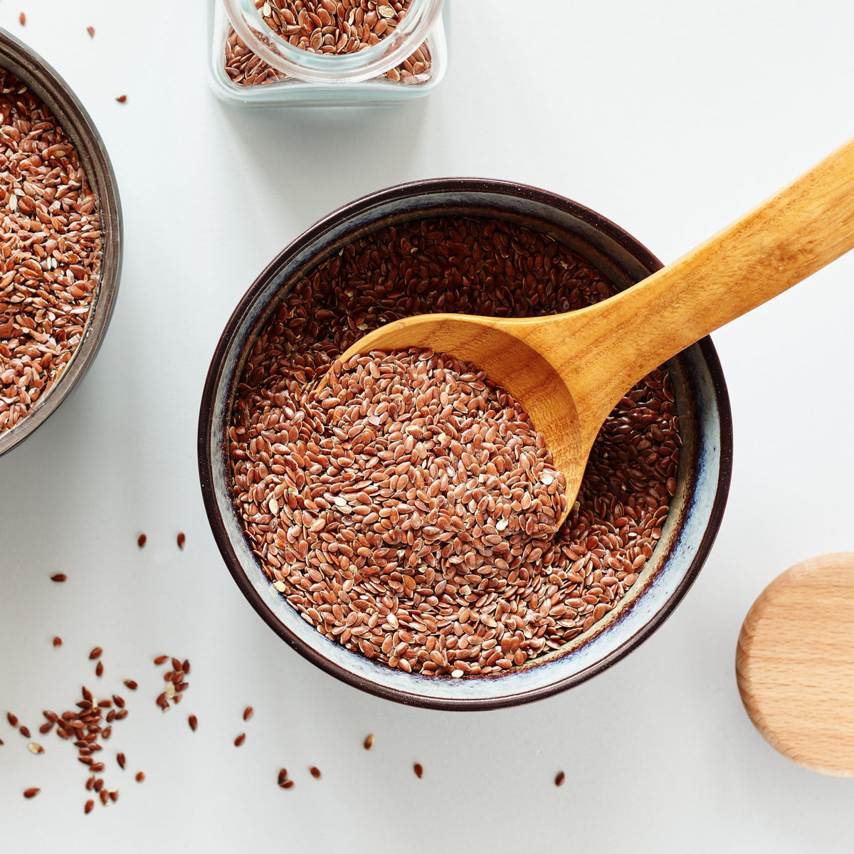 Yupik flax seeds on a spoon, convenient for snacks and recipes.