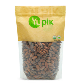 Yupik organic raw cacao beans in bag for baking and chocolate making.