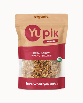 Yupik Organic Raw California Walnuts Halves in bag, perfect for snacking and baking