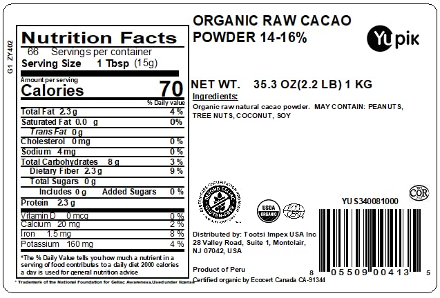 Yupik Organic Raw Cocoa Powder pouring, ideal for drinks and baking.