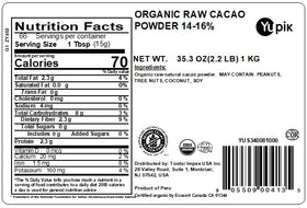 Yupik Organic Raw Cocoa Powder pouring, ideal for drinks and baking.