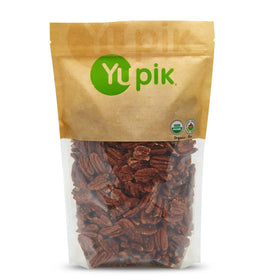 Yupik Organic Raw Pecans 2.2 lb bag close-up, showcasing crunchy, unsalted pecans for snacking