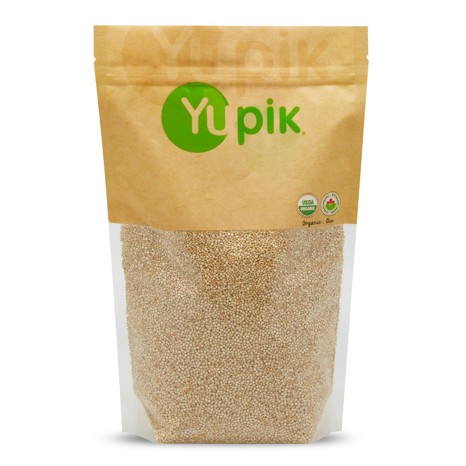 Yupik Organic White Quinoa packaging showcases premium gluten-free grain ready to prep.