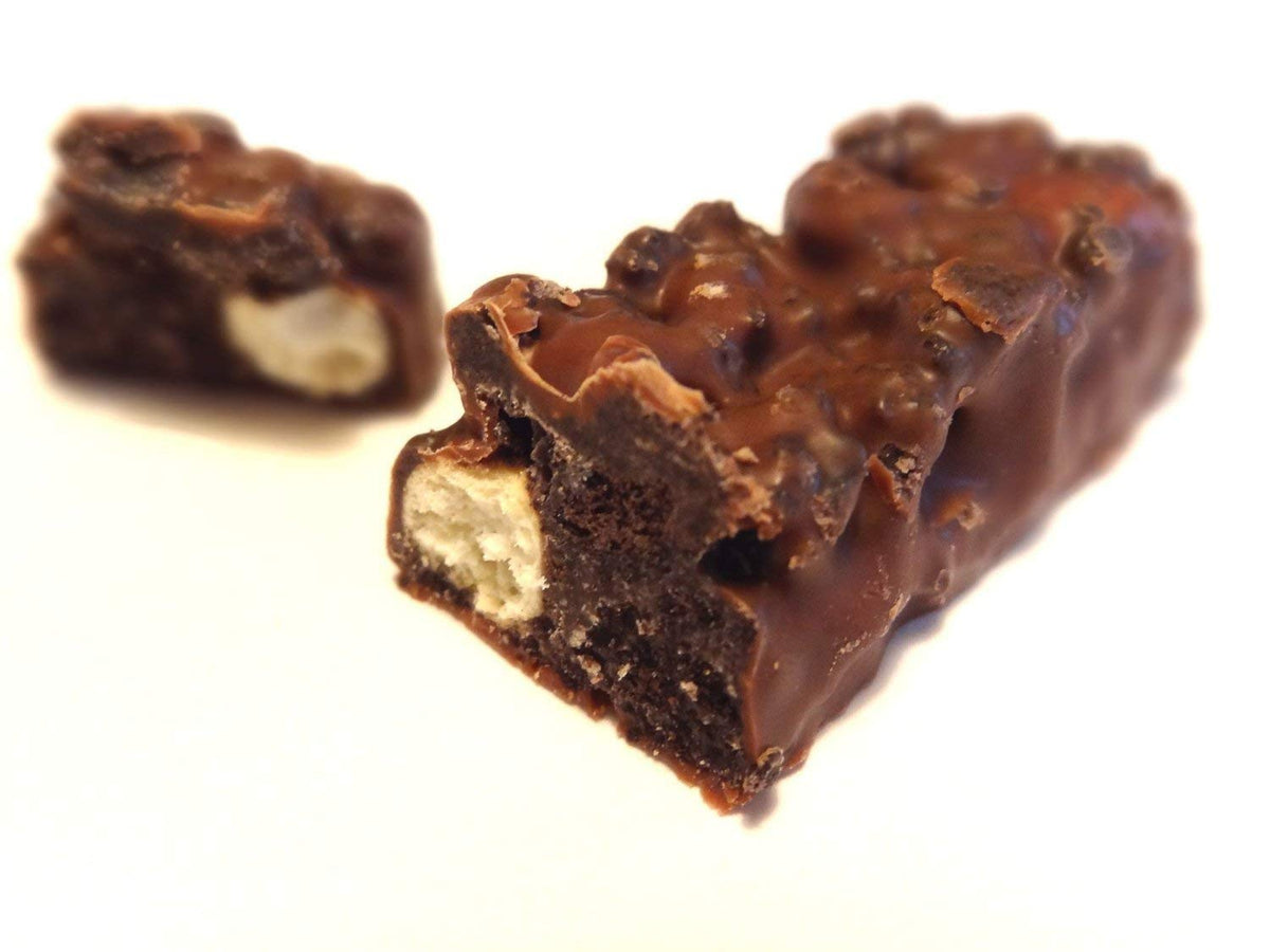 Yuraku Black Thunder chocolate close-up highlighting crisp wafer texture.