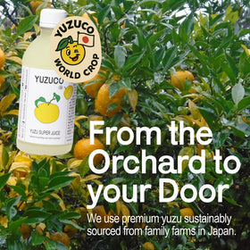 YUZUCO Yuzu Super Juice bottle on a stylish kitchen shelf