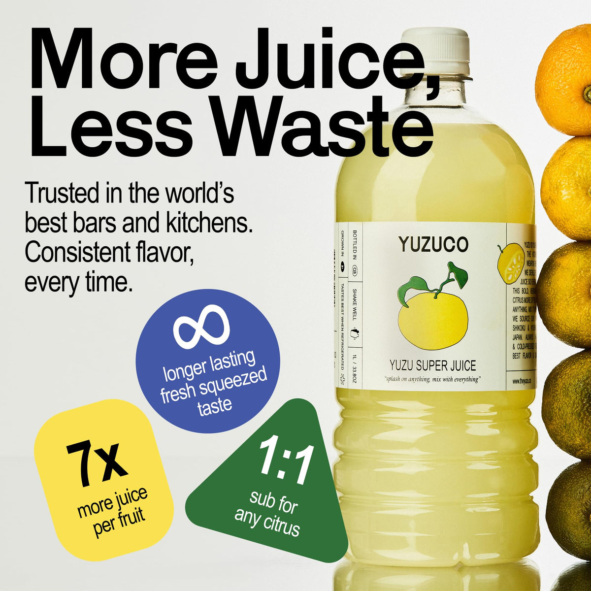 Pour YUZUCO Yuzu Super Juice into a glass for a refreshing drink