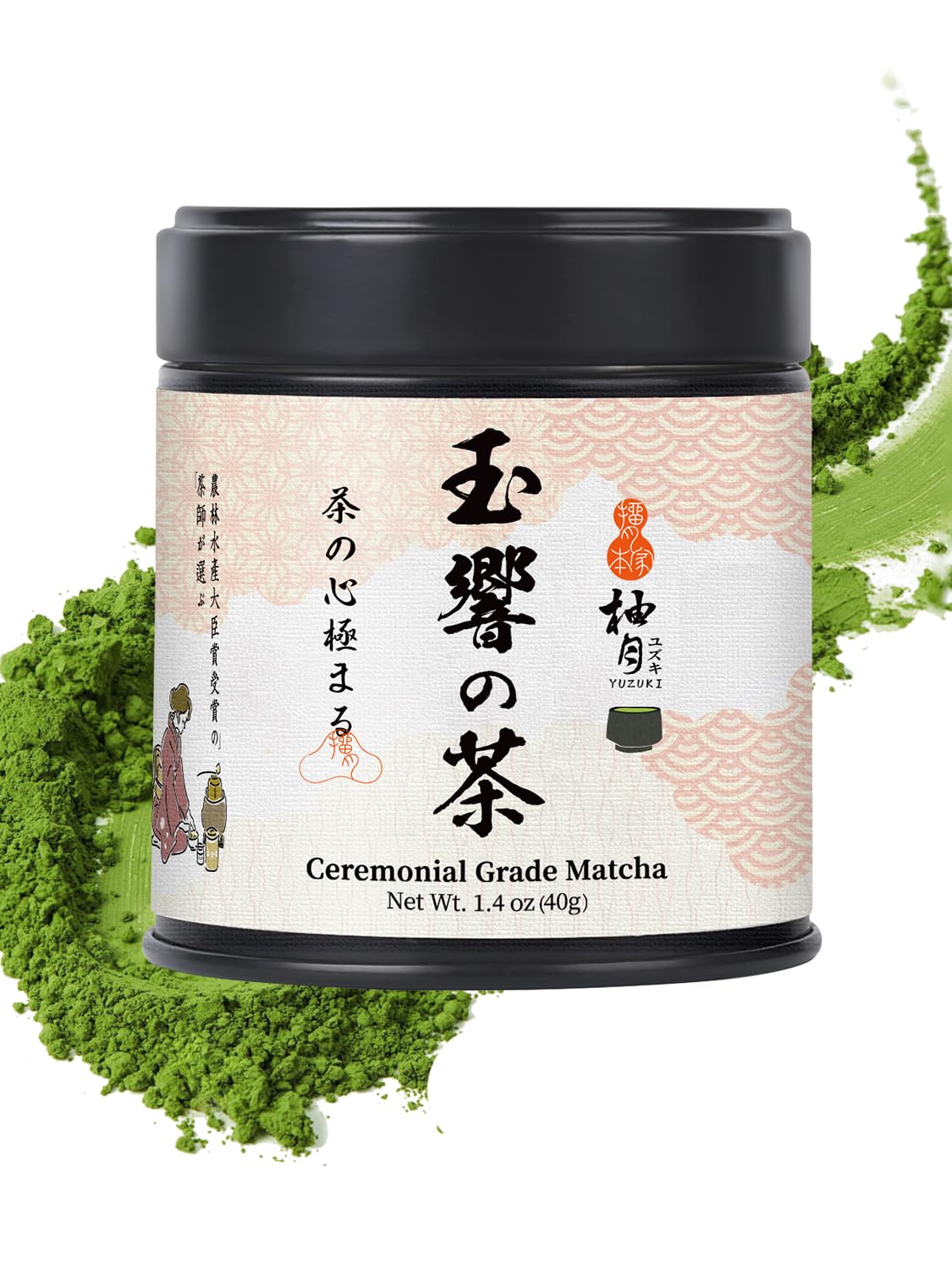 YUZUKI Matcha powder in a 40 g pouch ideal for daily ceremonial rituals.
