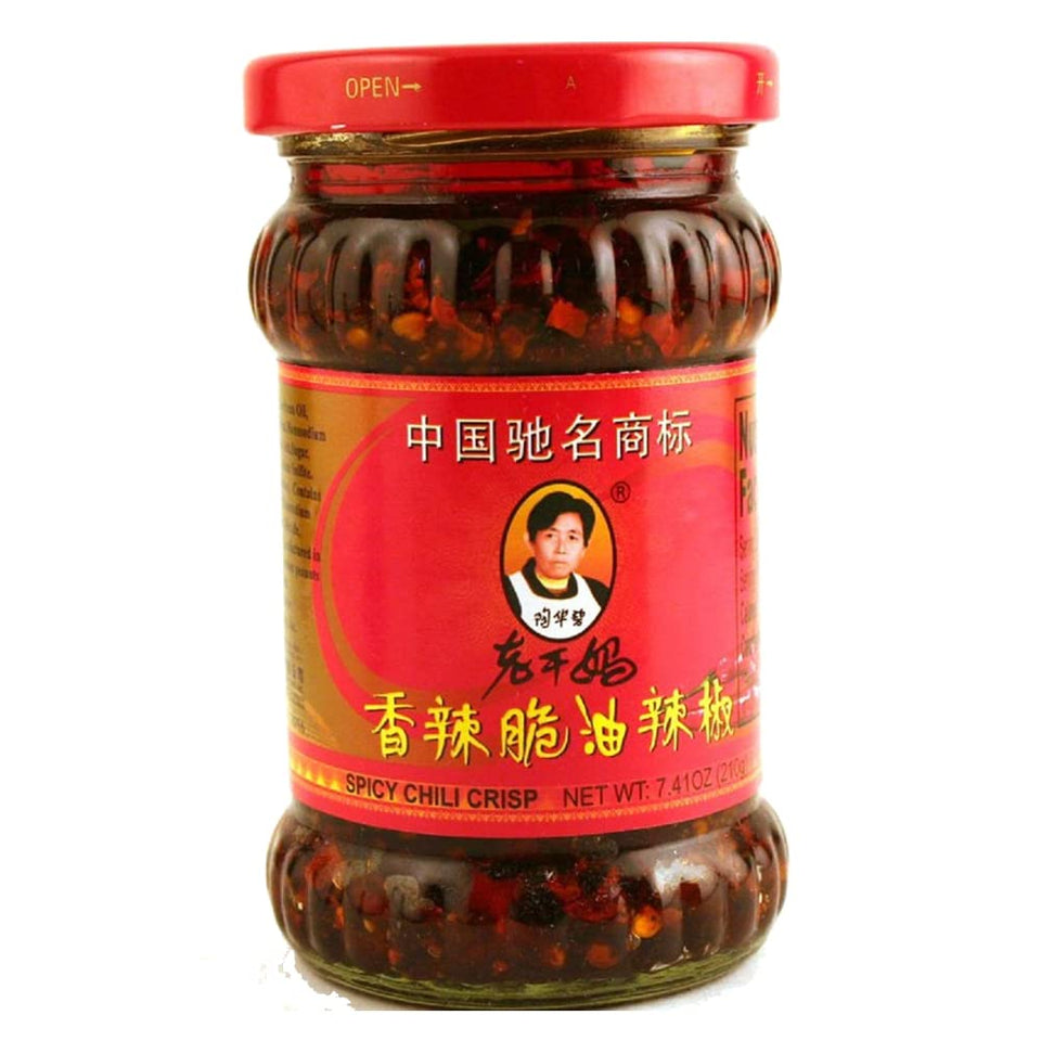 Z. Emma Lao Gan Ma spicy chili crisp sauce bottle adds bold flavor to noodles and fried rice.