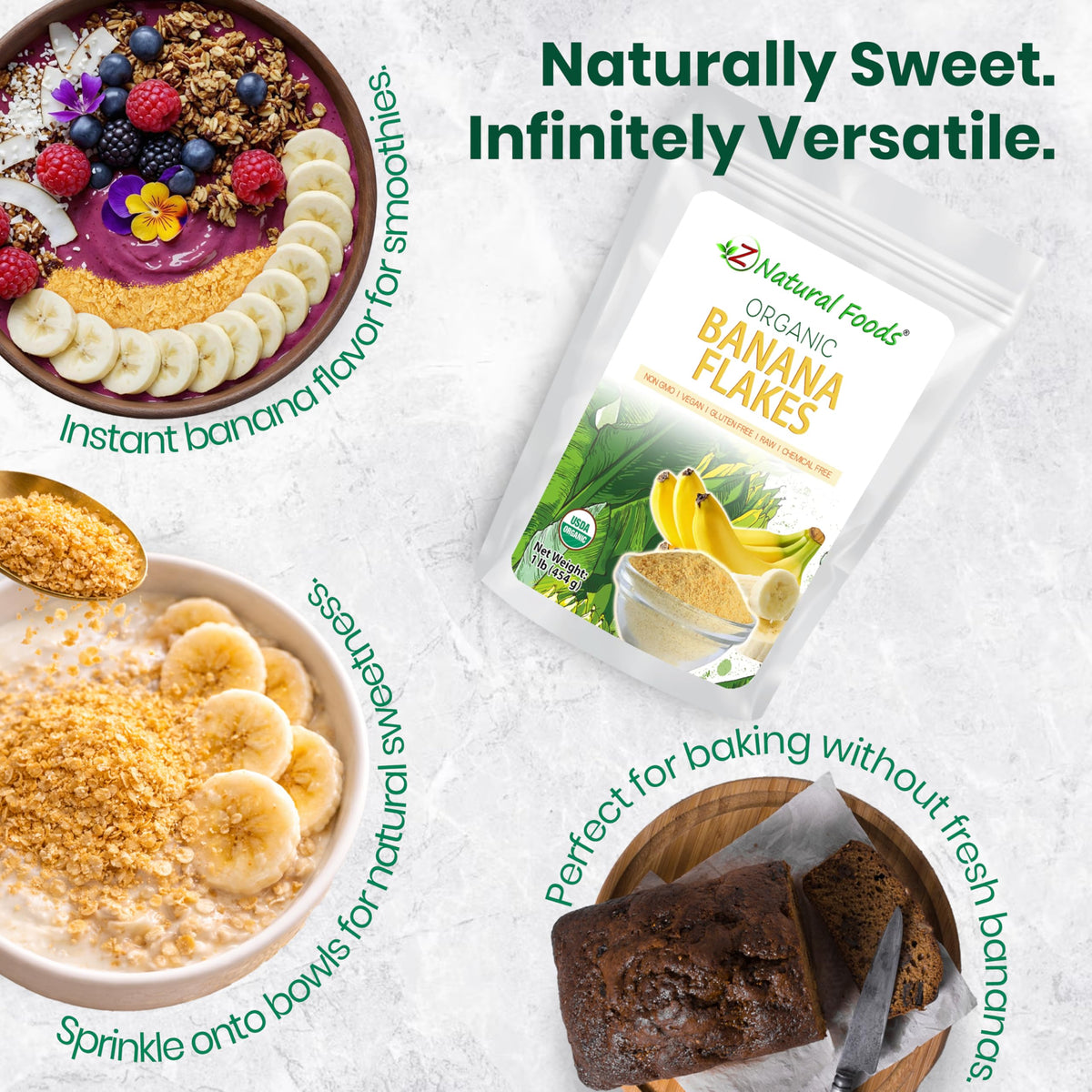 Banana flakes sourced from Ecuador, organic and non-GMO.