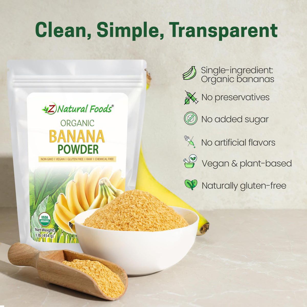 Z Natural Foods Banana Flakes in yogurt or cereal for natural sweetness and fiber.