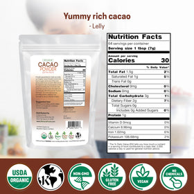Z Natural Foods cacao powder measuring scoop ready for smoothies.