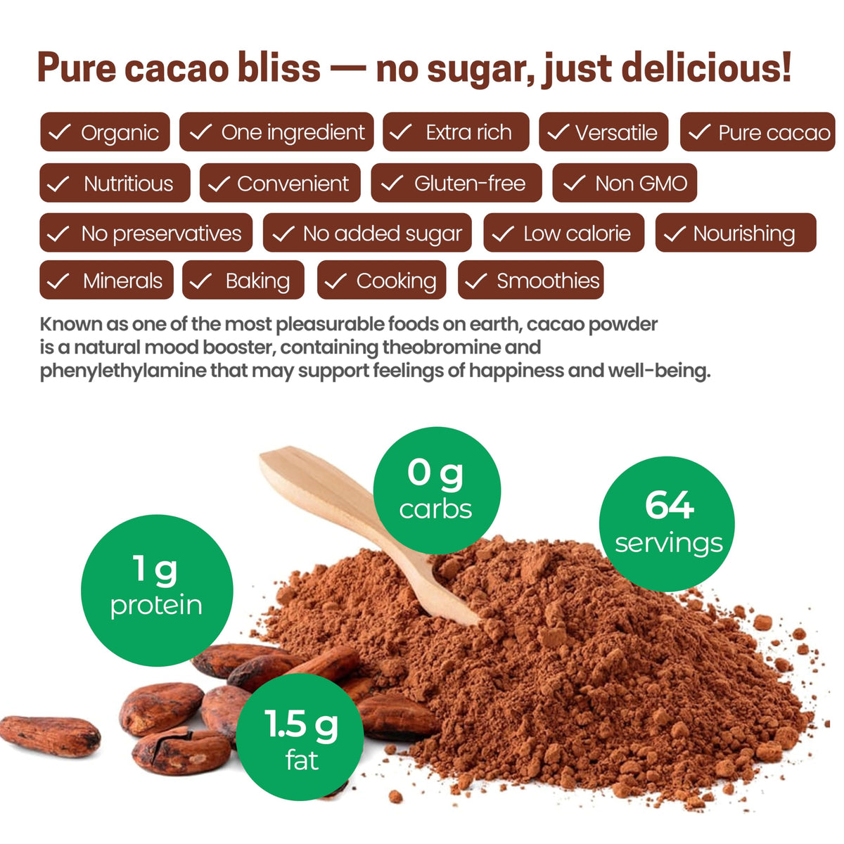 Z Natural Foods cacao powder on pantry shelf, versatile ingredient.