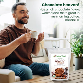 Z Natural Foods Cacao Powder nutrition label highlights minerals and cocoa flavor.