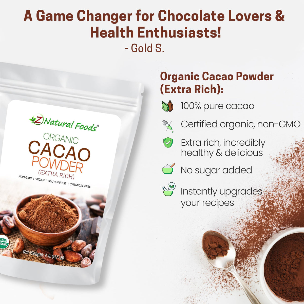 Z Natural Foods cacao powder hot cocoa setup, inviting and cozy.