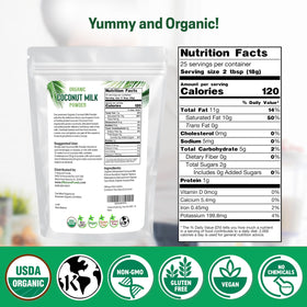 Z Natural Foods Coconut Milk Powder jar close-up emphasizing organic non-GMO ingredients