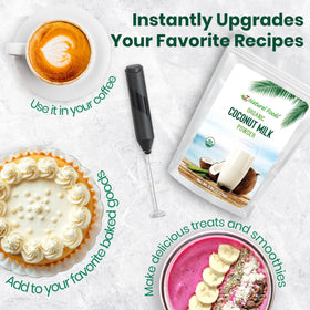 Z Natural Foods coconut milk powder cup with latte foam, coconut crema