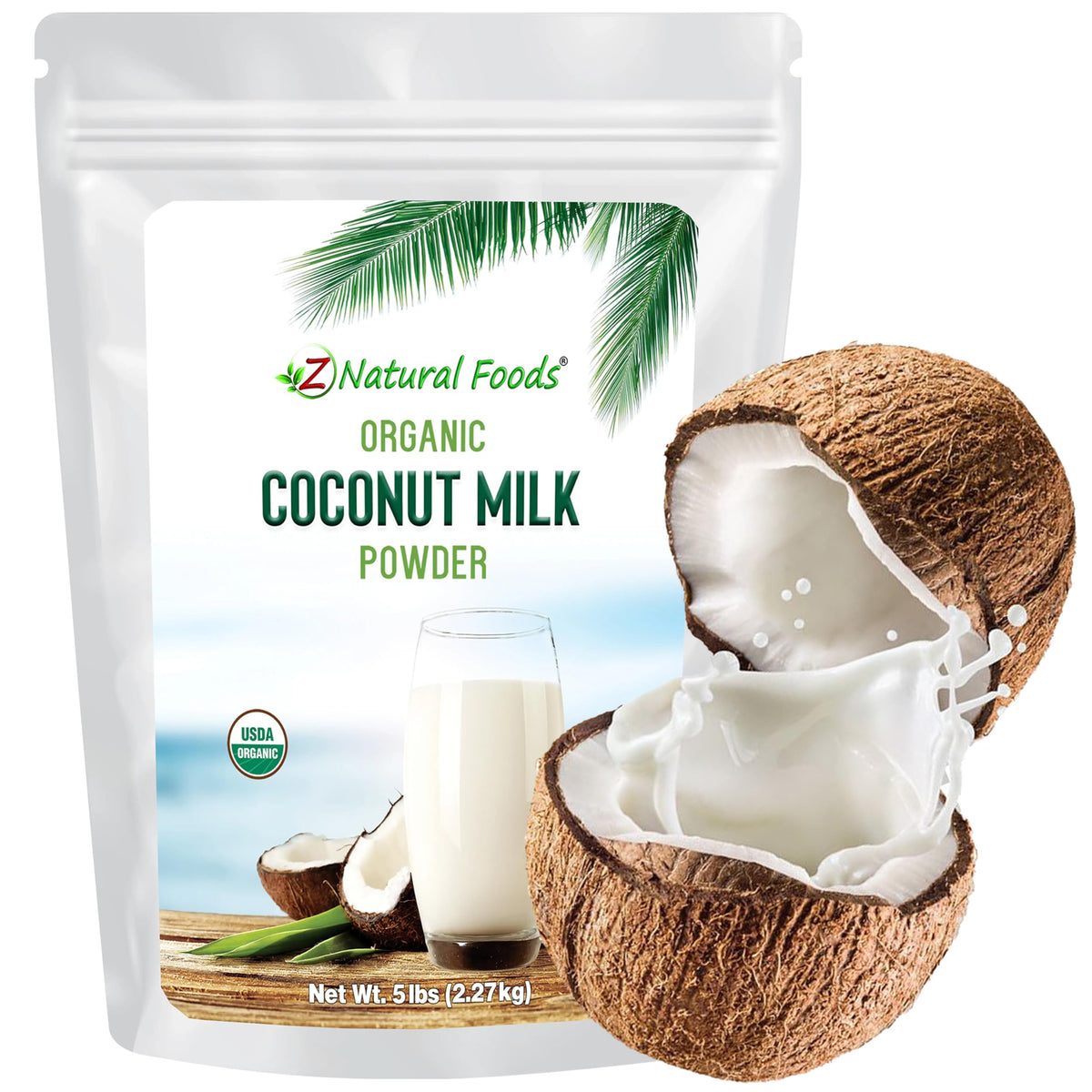 Z Natural Foods coconut milk powder package, dairy-free alternative for cooking and coffee