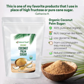 Z Natural Foods coconut sugar on a teaspoon, ideal for enhancing tea flavors.