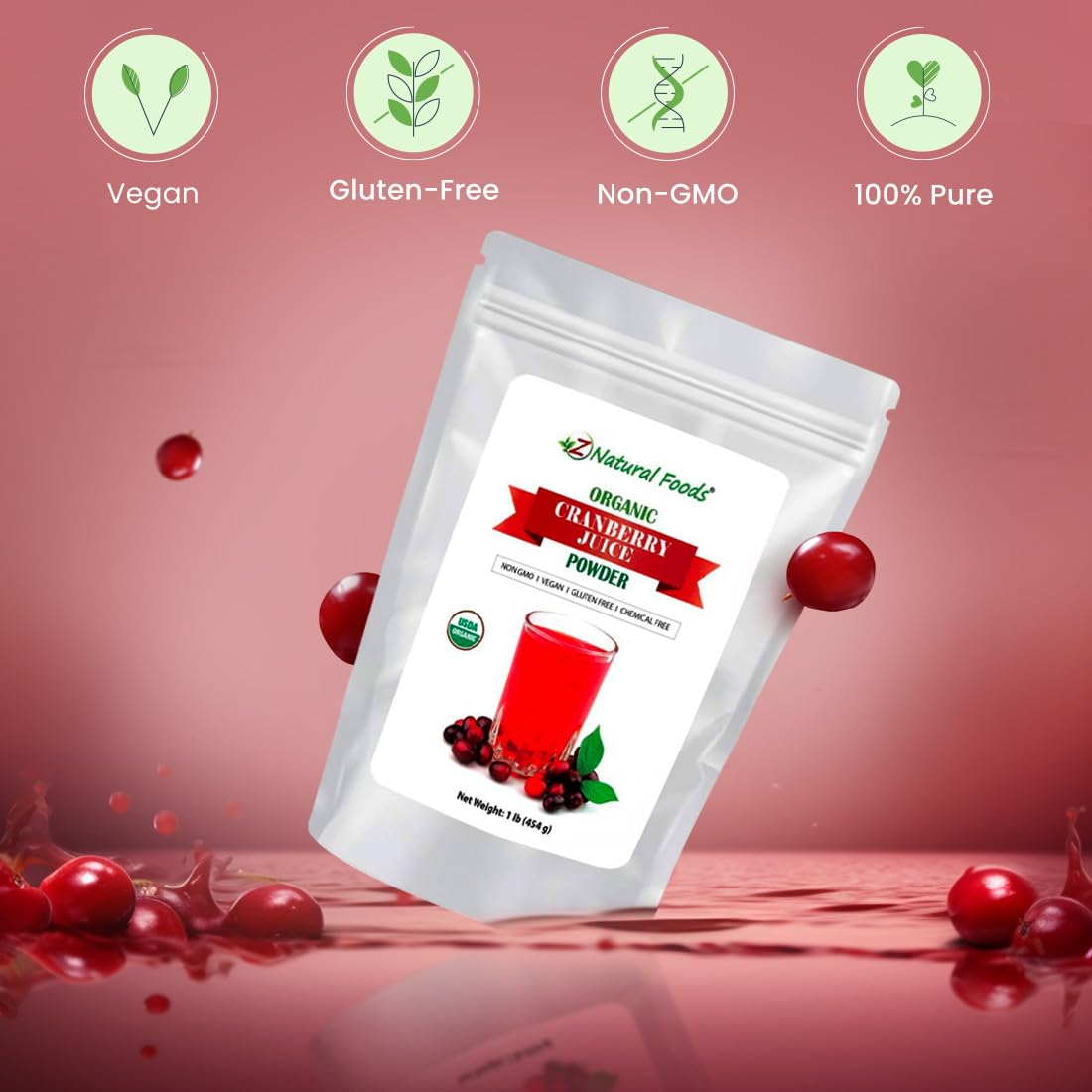 Z Natural Foods Cranberry Powder in a bowl with yogurt and fruit