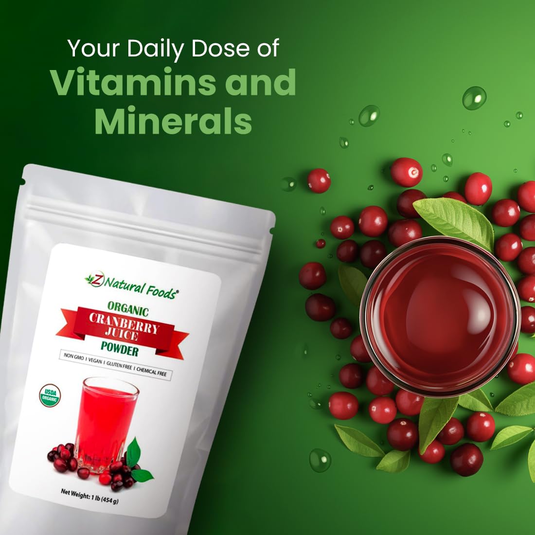 Z Natural Foods Cranberry Powder jar showing vibrant color and gluten-free formula