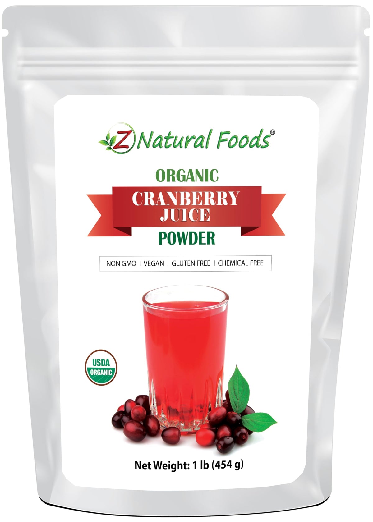 Z Natural Foods Cranberry Powder packshot in a resealable pouch for smoothies