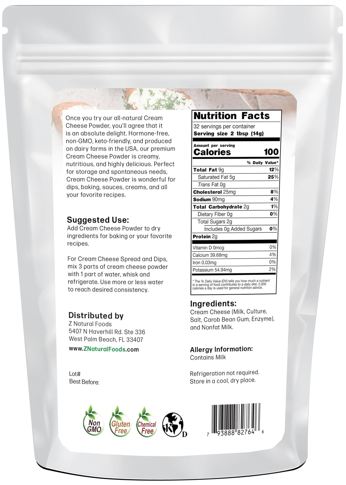 Z Natural Foods cream cheese powder scoop enables fast, portion-controlled rehydration