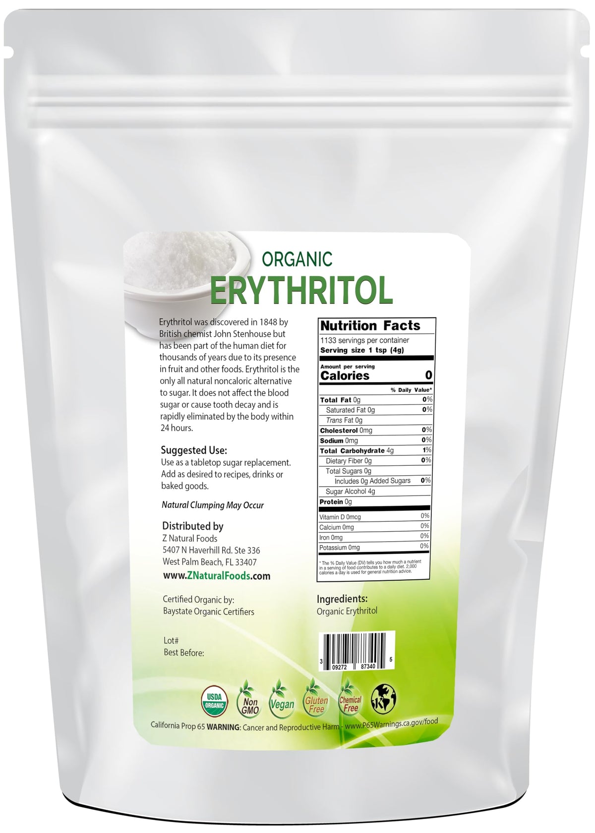 Z Natural Foods erythritol granules in a measuring cup for recipes.