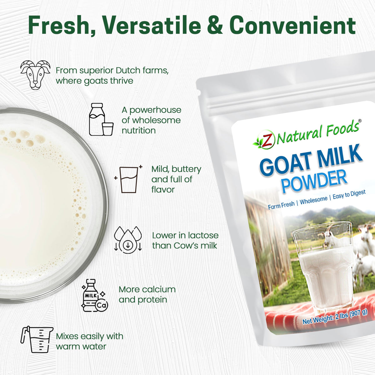 Goat milk powder in a bowl ready for mixing into recipes