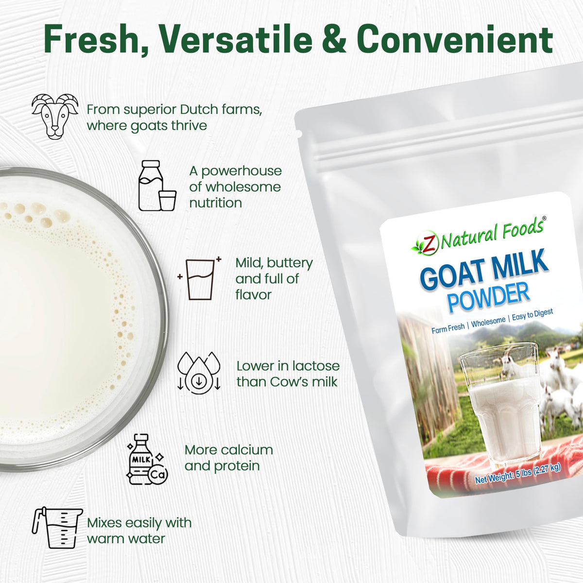 Z Natural Foods Goat Milk Powder smoothie-prep setup for creamy drinks